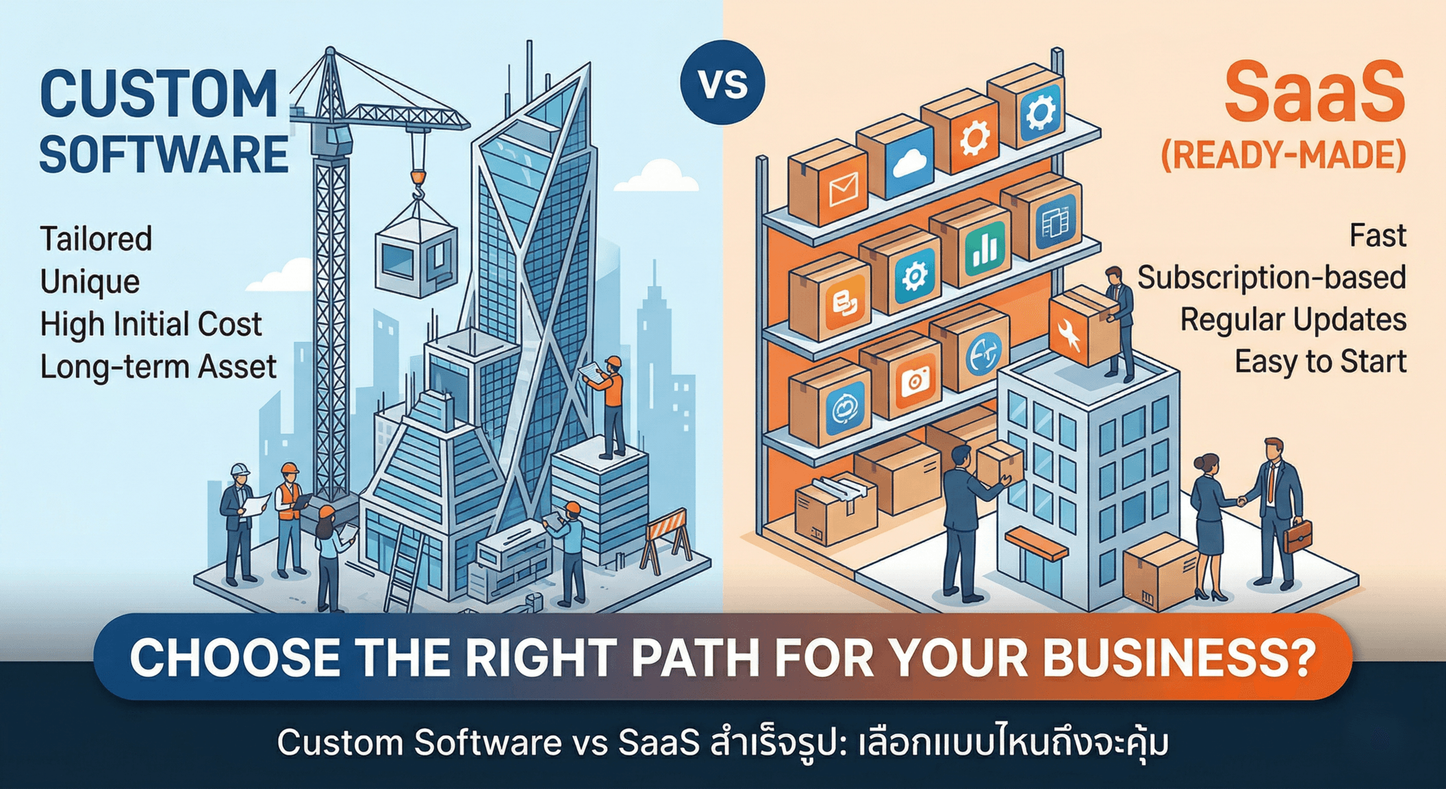 Custom Software vs SaaS สำเร็จรูป: เลือกแบบไหนถึงจะคุ้ม